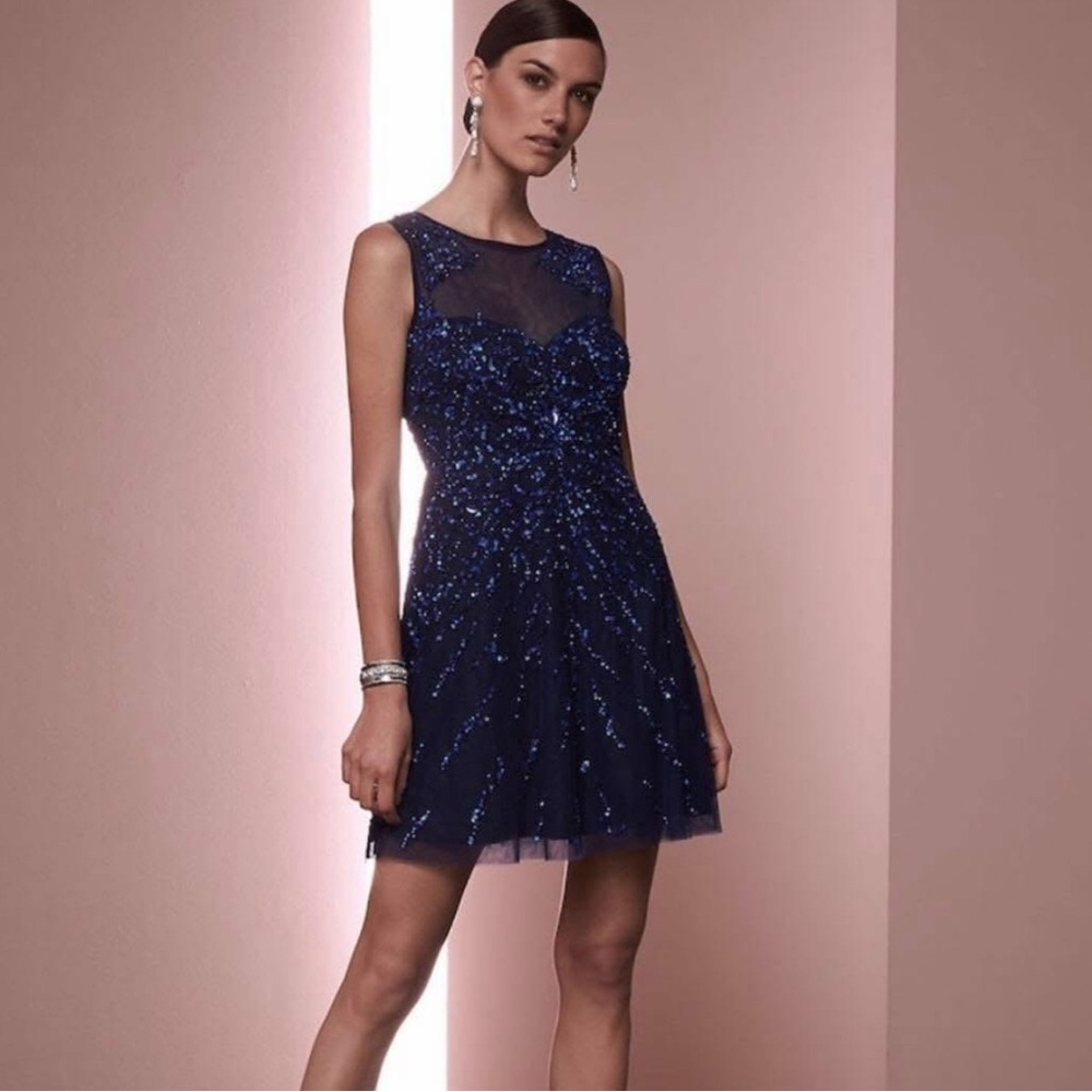 Aidan Mattox Sequin Mini Dress – Size 2 – Navy Blue. Only Worn Once